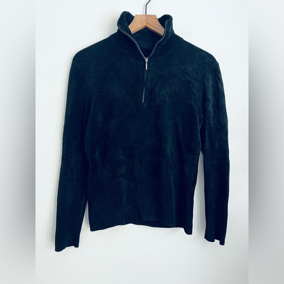 Lafayette 148 black half zip terry sweater long sleeve soft comfy high neck S - Picture 1 of 5